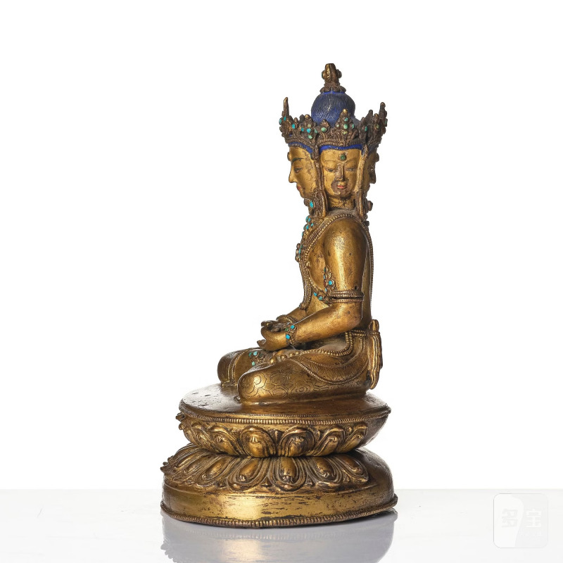 A Tibetan or Nepalese Gilt-Copper Alloy Figure of Sarvavid Vairocana, - 图3